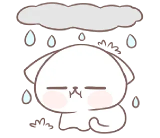 😑 fofo, triste, cachorro, nuvem, chuva, kawaii, animal whatsapp sticker