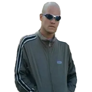 🕶 homem, óculos de sol, fato de treino, careca, estilo telegram sticker