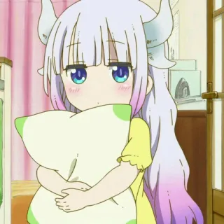 😕 Kanna Kamui Miss Kobayashi's Dragon Maid anime, dragon, kanna kamui, cute, pillow whatsapp sticker