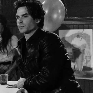 ▪️ Damon Salvatore The Vampire Diaries mężczyzna, skórzana kurtka, Pamiętniki wampirów, Damon Salvatore, impreza, Ian Somerhalder telegram sticker