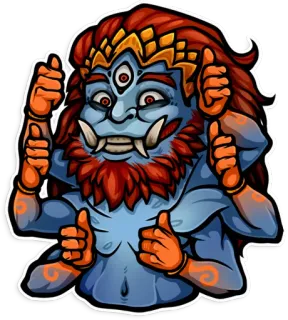 👍 monster, jempol, banyak lengan, iblis, kartun, karakter, fantasi telegram sticker