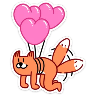 💕 cat, fox, animal, cute, balloons, pink, heart, cartoon telegram sticker