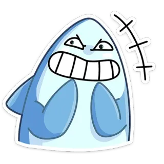 😬 Dibujo animado, Tiburón, Enojado, Pez, Sticker, Personaje telegram sticker