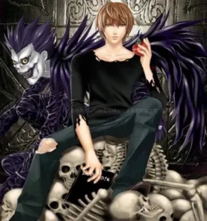 ☠ Light Yagami Death Note อนิเมะ, เดธโน้ต, ยางามิ ไลท์, ริวค, ยมทูต, หัวกะโหลก, แอปเปิ้ล telegram sticker