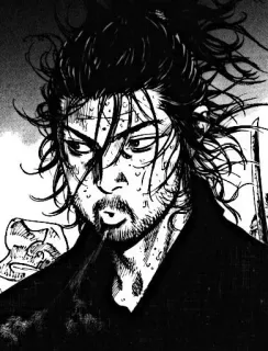 ⚔ Miyamoto Musashi Vagabond Manga, Samurái, Espada, Guerrero, Pelea whatsapp sticker