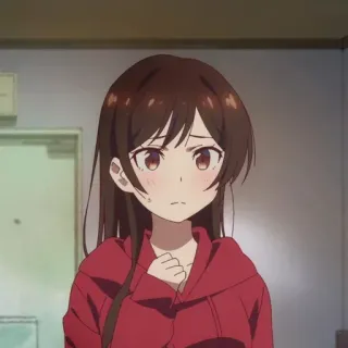 🍇 Chizuru Mizuhara Rent-A-Girlfriend Anime, Dziewczyna, Chizuru Mizuhara, czerwona bluza z kapturem, dziewczyna anime whatsapp sticker