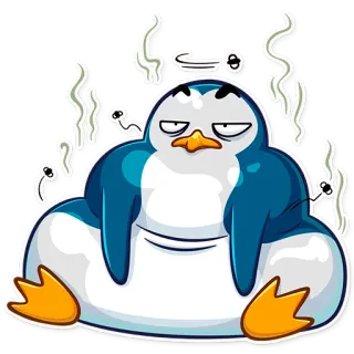 💩 pinguino, stanco, esausto, cartone animato, animale, carino whatsapp sticker