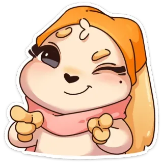 😉 Desenho animado, Fofo, Animal, Piscadela, Cachecol, Chapéu, Ilustração, Adesivo whatsapp sticker