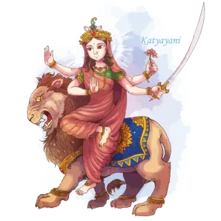 😎 Katyayani dea indù, divinità, cultura indiana, figura religiosa, spirituale, leone, spada, fiore telegram sticker