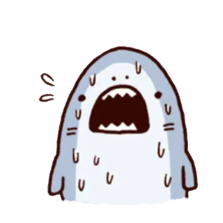 😥 shark, cartoon, sweat, shocked, exhausted, scared telegram sticker