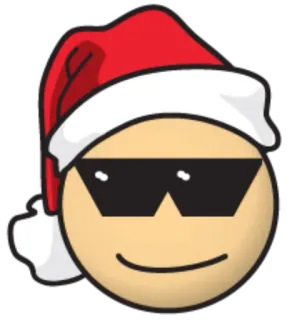 😎 Cartone animato, Natale, Cappello da Babbo Natale, Occhiali da sole, Faccina sorridente, Figo, Festivo telegram sticker