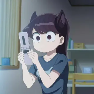 💈 Komi Shouko Komi Can't Communicate Аниме, Кошачьи уши, В шоке, Кавай, Телефон-раскладушка, Милый, Коми не может общаться telegram sticker