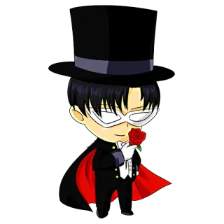 🌹 Tuxedo Mask Sailor Moon アニメ, タキシード, バラ, マスク, ちび telegram sticker
