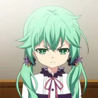 😠 animé, fille, cheveux verts, nattes whatsapp sticker