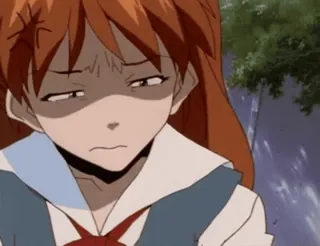 🤨 Asuka Langley Soryu Neon Genesis Evangelion anime, cartoon, Asuka, expression, red hair, school uniform telegram sticker