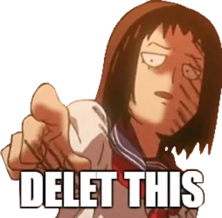 😑 DELET THIS Anime, Garota, Apagar isto, Apontando, Meme telegram sticker