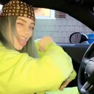 😛 Billie Eilish Billie Eilish, singer, celebrity, car, green, tongue, winking telegram sticker