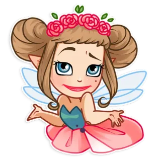👀 hada, lindo, fantasía, dibujos animados, personaje, rosas, alas whatsapp sticker