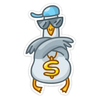 😎 Ganso, Desenho animado, Dinheiro, Símbolo de dólar, Pássaro, Adesivo, Óculos de sol, Boné whatsapp sticker