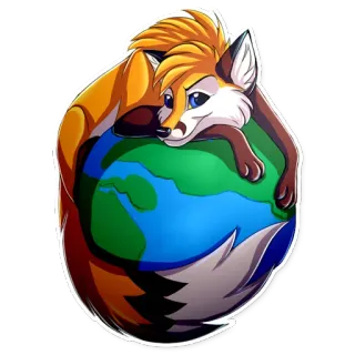 🌍 renard, terre, monde, animal, autocollant telegram sticker