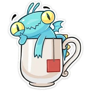 😏 дракон, чай, милый, мультфильм, монстр, чашка telegram sticker