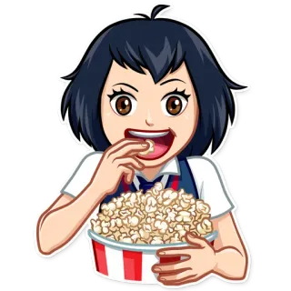🍿 essen, popcorn, snack, mädchen, anime, fröhlich whatsapp sticker