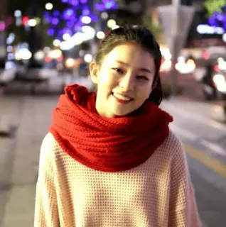 💘 woman, scarf, smile, portrait, street, night, city, lights telegram sticker