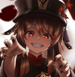 😁 Hu Tao Genshin Impact anime, girl, character, video game, smile, creepy telegram sticker
