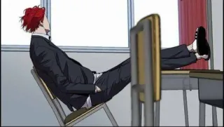 🙉 man, sitting, anime, school, classroom, suit telegram sticker