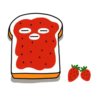 😑 nourriture, toast, confiture, petit déjeuner, fraise, dessin animé whatsapp sticker