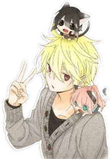 ✌ Anime, Manga, Bionda, Segno di pace, Kawaii, Chibi, Gatto, Cartone animato telegram sticker