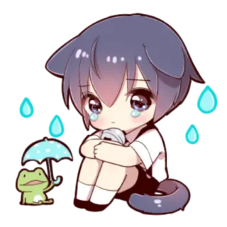 🍓 anime, chorando, triste, fofo, chibi, sapo, guarda-chuva telegram sticker