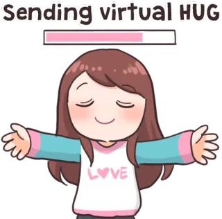 🤗 Sending virtual HUG abraço virtual, abraço, enviando amor, carinho, desenho animado, menina, amor, fofo telegram sticker