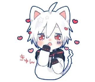 😍 きゅん anime, cute, kawaii, cat, hearts, chibi whatsapp sticker