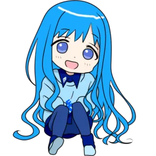🤪 Anime, Chibi, Kawaii, Cartoon, Niedlich, Mädchen, Blaue Haare telegram sticker