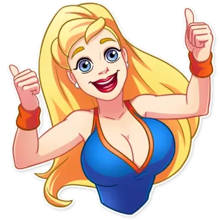 👍 Cartoon, Frau, blond, Daumen hoch, positiv, glücklich, Aufkleber telegram sticker