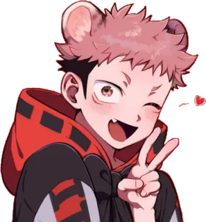 😉 Аниме, Персонаж, Милый, Медведь, Знак мира, Мультфильм telegram sticker