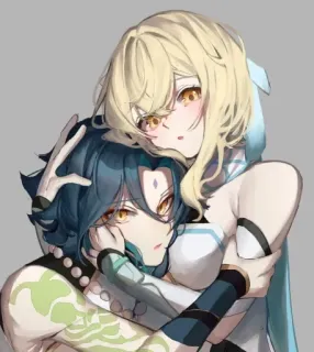 🤗 Xiao Genshin Impact anime, video game, genshin impact, xiao, lumine, hug, cute telegram sticker