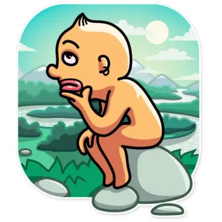 🤔 thinking, pondering, cartoon, person, sitting, nude telegram sticker