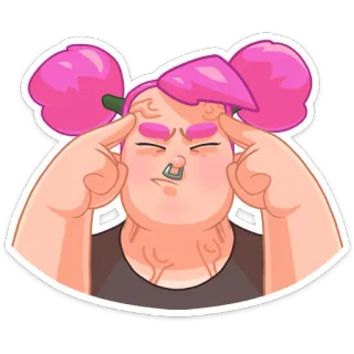 😔 卡通, 女人, 思考, 专注, 粉色头发, 严肃 telegram sticker