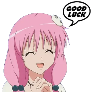 😇 GOOD LUCK anime, girl, good luck, cheering, pink hair telegram sticker