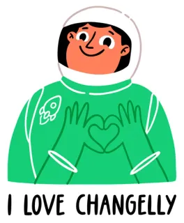 ❤️ I LOVE CHANGELLY astronauta, corazón, amor, Changelly, dibujos animados, espacio, cohete telegram sticker