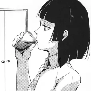 🥤 garota, bebendo, anime, mangá, preto e branco telegram sticker