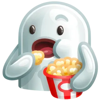 🍿 fantasma, popcorn, mangiare, film, carino whatsapp sticker