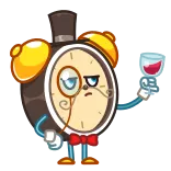 🧐 clock, time, alarm clock, monocle, wine, cartoon telegram sticker