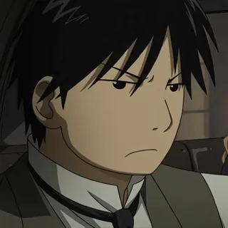 💙 Roy Mustang Fullmetal Alchemist Roy Mustang, Fullmetal Alchemist, anime, serious, annoyed, frown, black hair, uniform telegram sticker