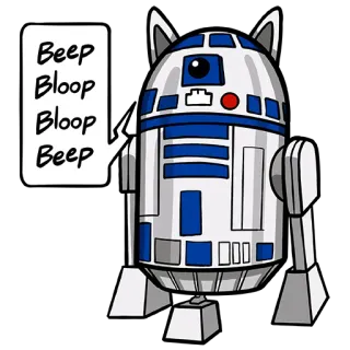 🤖 R2-D2 Star Wars Beep
Bloop
Bloop
Beep R2-D2, Star Wars, robot, cat ears, cartoon, science fiction telegram sticker