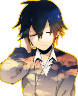 😁 Anime, Chico, Auriculares, Cielo, Nubes telegram sticker