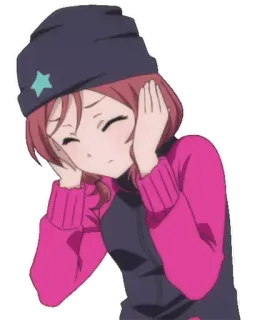🙉 Fille anime, Bonnet, Rose, Vêtements d'hiver, Expression, Manga, Dessin animé, Mignon telegram sticker