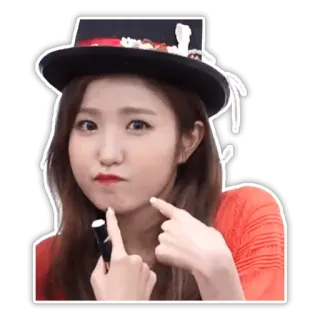 🧏‍♀️ femme, chapeau, chemise rouge, maquillage, chapeau noir, visage, personne, fille telegram sticker